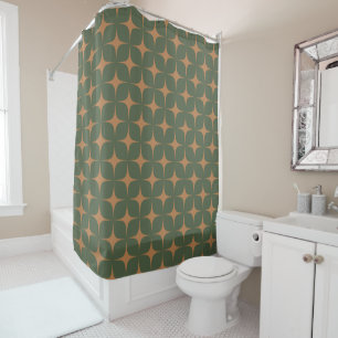 Deep Green Terracotta Mid Century Modern Boho Shower Curtain