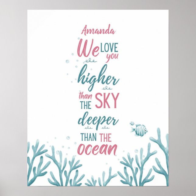 Deep Green Turquoise Love Customisable Poster (Front)