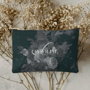 Deep Green Vintage Floral Still Life Stylish Accessory Pouch