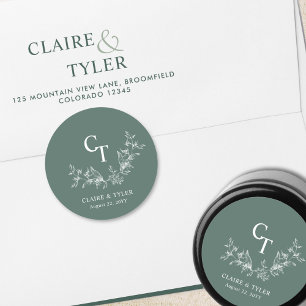 Deep Green Wedding Monogram Envelope Seal / Favour