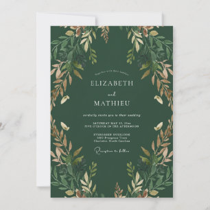 Deep Green Woodland Botanical Wedding Invitation