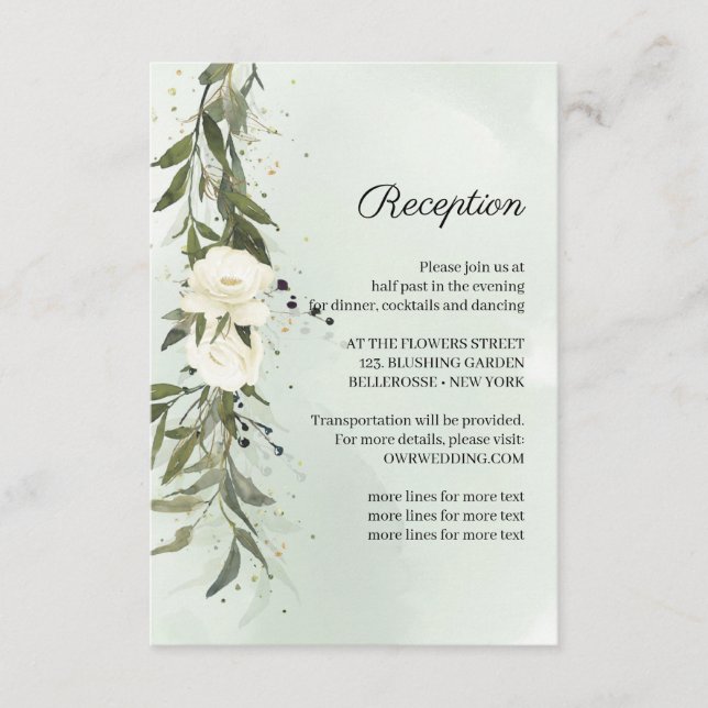 Deep Greenery Wreath white Roses Wedding Reception Enclosure Card (Front)