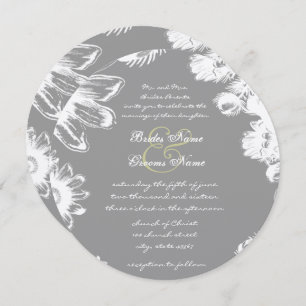 Deep Grey & Lime Vintage Flower Wedding Invitation