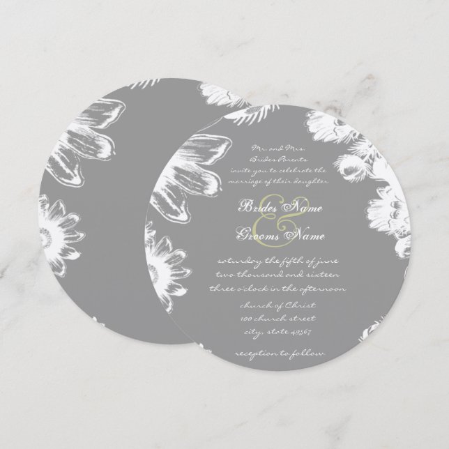 Deep Grey & Lime Vintage Flower Wedding Invitation (Front/Back)