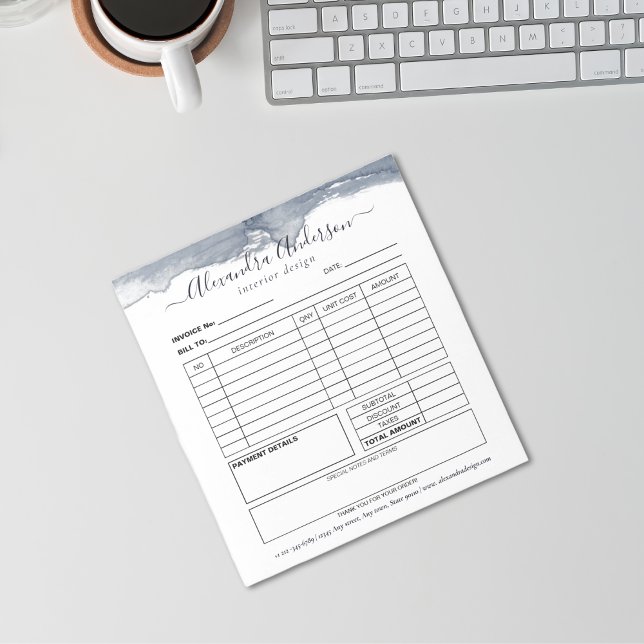 Deep Grey Watercolor Minimal Script Invoice Notepad (Deep Gray Watercolor Minimal Script Invoice Notepad)