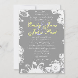 Deep Grey Yellow Lilac Flower Wedding Invitation