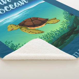 Deep in the Ocean Happy Turtles Play all Day Sherpa Blanket