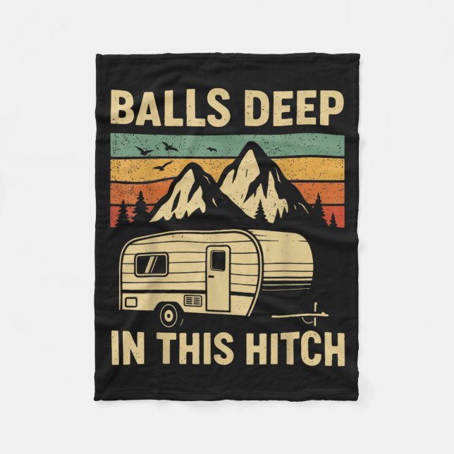 Deep in This Hitch Camping RV Trailer Retro Fleece Blanket (Front)