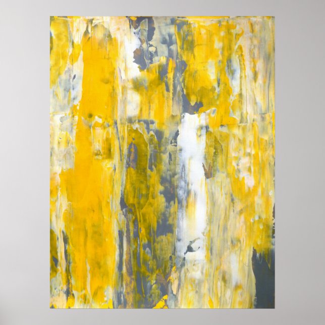 'Deep in Thought' Grey and Yellow Abstract Art Poster (Front)
