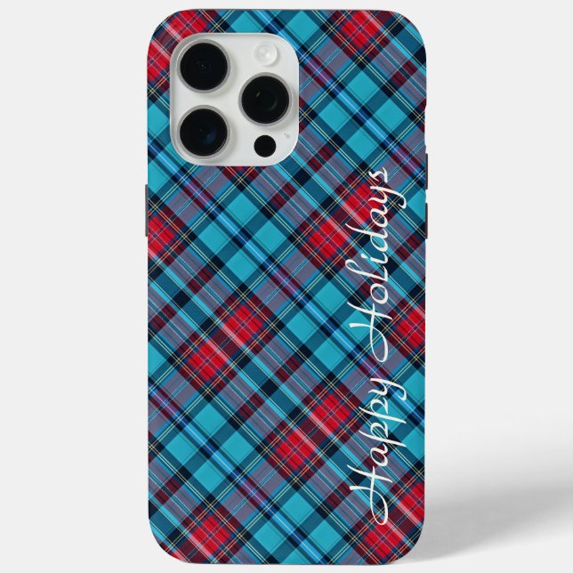 Deep Indigo, Aqua, Red & Shades of Blue Plaid Case-Mate iPhone Case (Back)