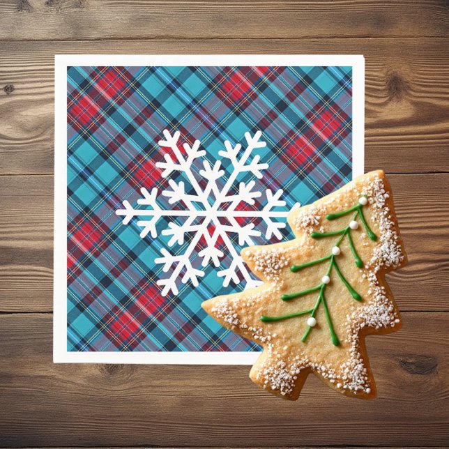 Deep Indigo, Aqua, Red & Shades of Blue Plaid Napkin (Creator Uploaded)