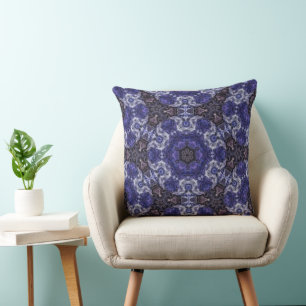 Deep Indigo Swirl Mandala with Fluid Patterns Cushion