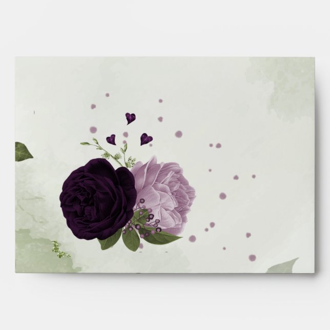 Deep & light purple flowers green envelope (Front)