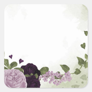 Deep & light purple flowers greenery square sticker