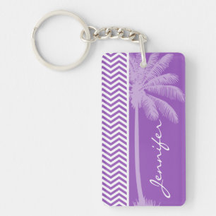Deep Lilac Chevron; Summer Palm Key Ring