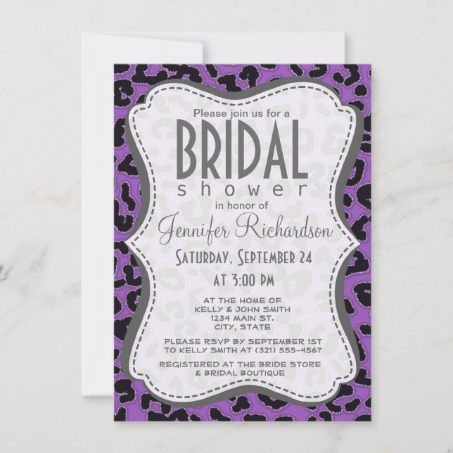 Deep Lilac Leopard Animal Print Invitation (Front)