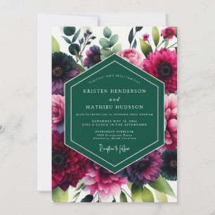 Deep Magenta Botanical Romance Wedding Invitation