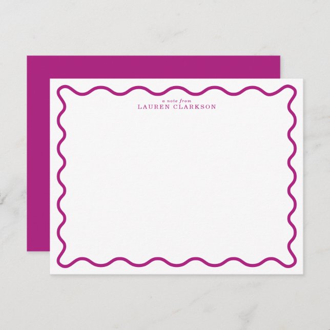 Deep Magenta Modern Wavy Border Note Card (Front/Back)
