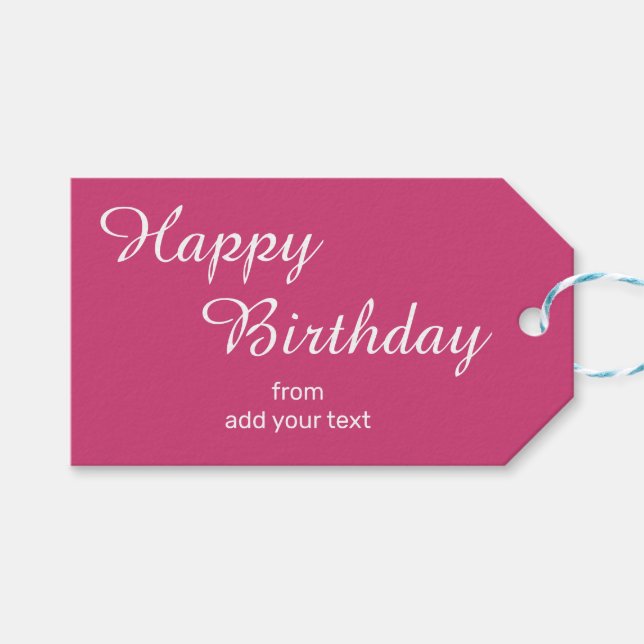 Deep Magenta - Pink Birthday Gift Tags (Front (Horizontal))