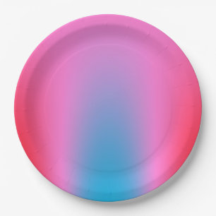 Deep Magenta Pink to Red & Blue Ombre Party Paper Plate