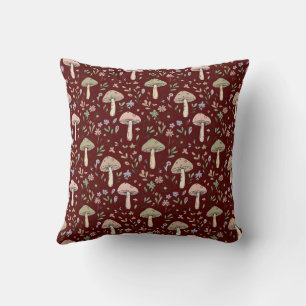 Deep Maroon Fungi Seamless Gothic Dark Academia Cushion