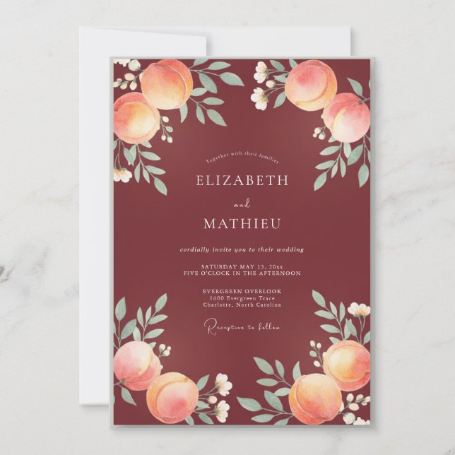 Deep Maroon Ranunculus Eucalyptus Wedding Invitation (Front)