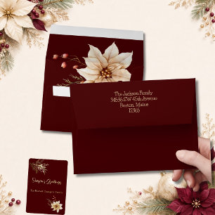 Deep Maroon Red Faux Gold Christmas Botanicals Envelope