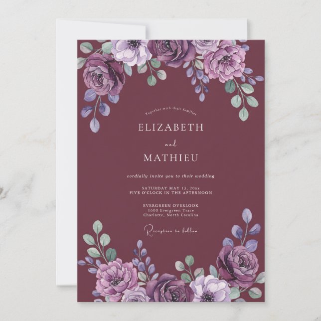 Deep Mauve Painted Wedding Invitation (Front)