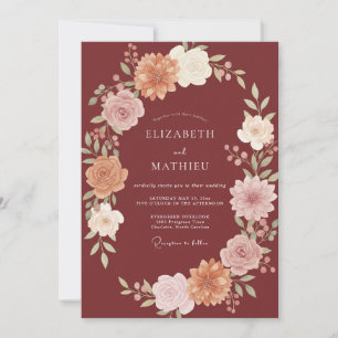 Deep Merlot Painted Leaf Wedding Invitation