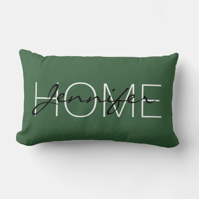 Deep moss green colour home monogram lumbar cushion (Front)
