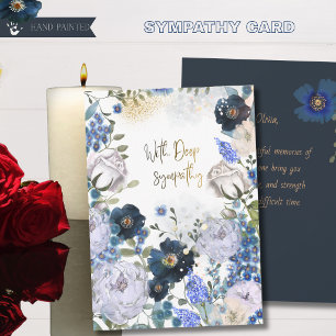 Deep Navy and Gold Floral Watercolor Sympathy Card