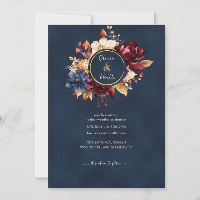 Deep Navy Autumn Wedding Invitation (Front)