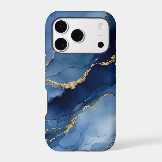 Deep Navy Blue and Gold Alcohol Ink Agate Texture  (Back)