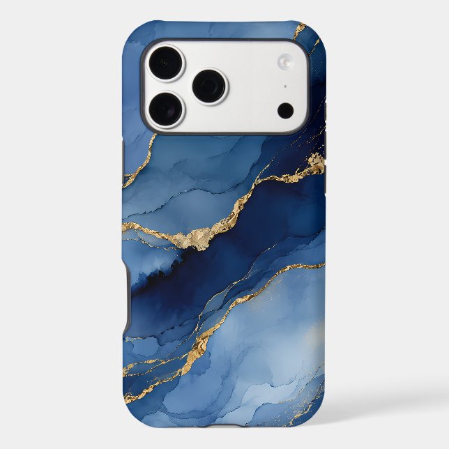 Deep Navy Blue and Gold Alcohol Ink Agate Texture  (Back)