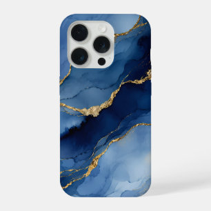 Deep Navy Blue and Gold Alcohol Ink Agate Texture iPhone 15 Pro Case