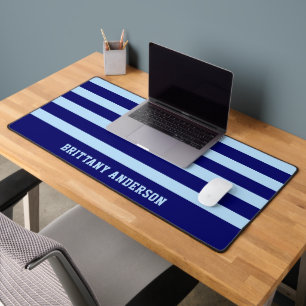 Deep Navy Blue & Sky Blue Stripes Pattern  Desk Mat