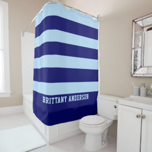 Deep Navy Blue & Sky Blue Stripes Pattern  Shower Curtain