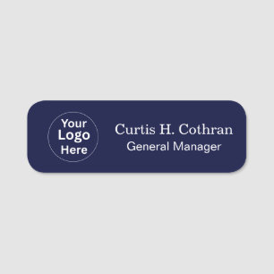 Deep Navy Blue & White Name Tag Design