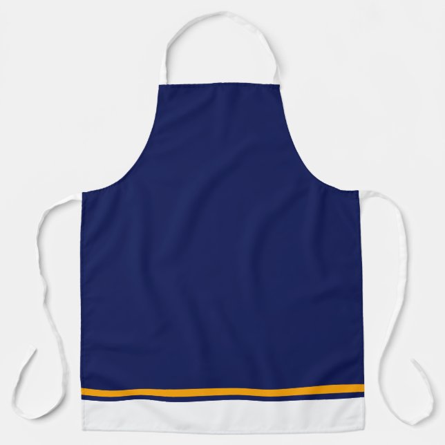 Deep Navy Blue White Yellow Hem Racing Stripes Apron (Front)