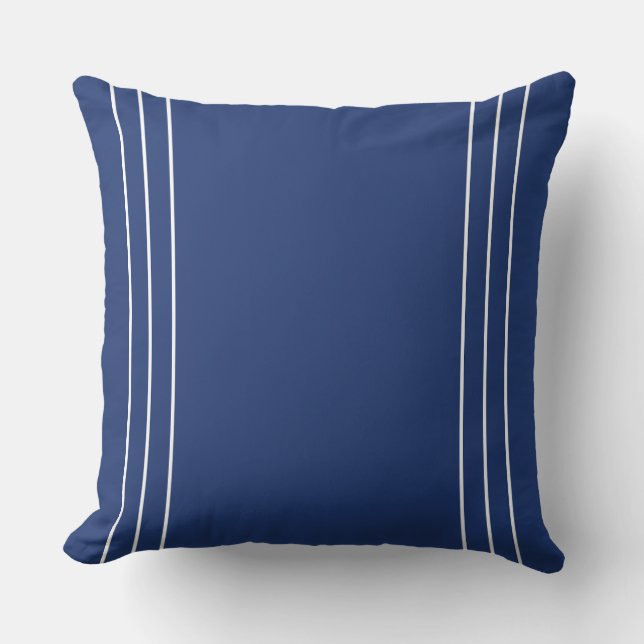 Deep Navy Blue with Thin White Stripes Cushion (Front)