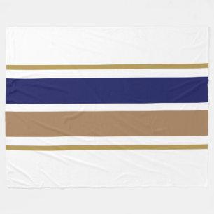 Deep Navy Brown Racing Stripes White Background Fleece Blanket