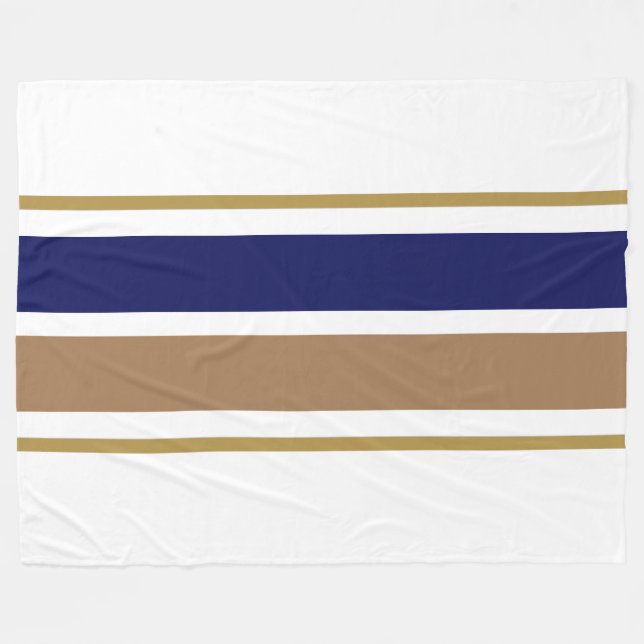 Deep Navy Brown Racing Stripes White Background Fleece Blanket (Front (Horizontal))