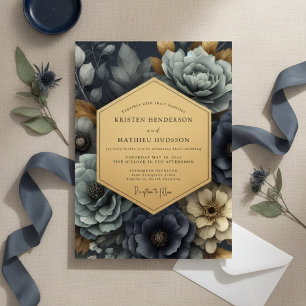 Deep Navy Floral Enchantment Wedding Invitation