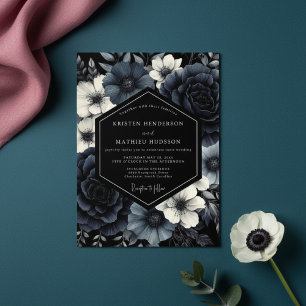 Deep Navy Floral Opulence Wedding Invitation