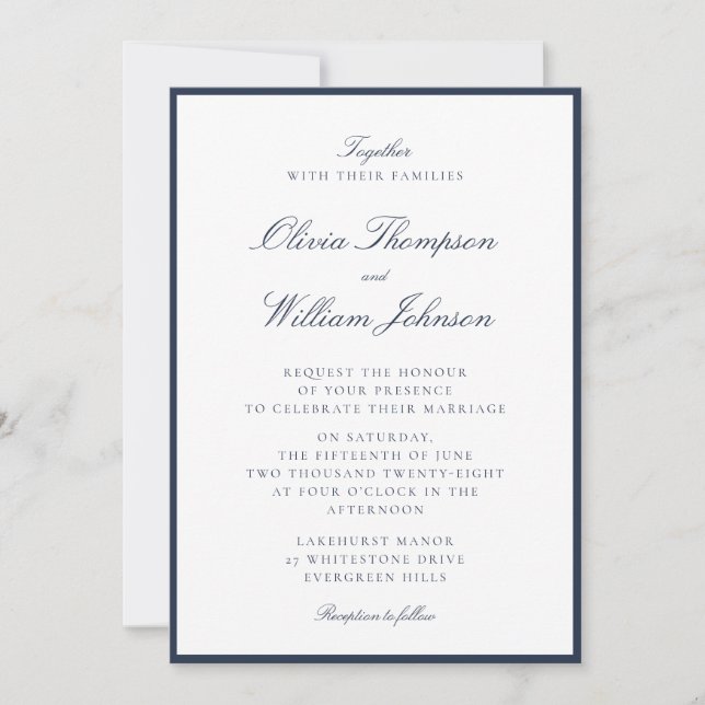 Deep Navy Framed Wedding Invitation (Front)