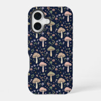 Deep Navy Fungi Seamless Pattern Dark Academia