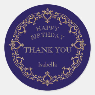 Deep Navy Gold Elegant Birthday Favour Sticker