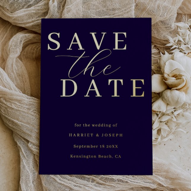 Deep Navy & Gold Foil Wedding Save The Date (Creator Uploaded)