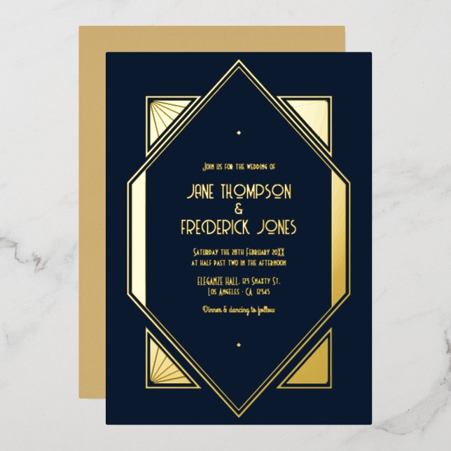 Deep Navy & Gold Gatsby Art Deco Wedding (Front/Back)