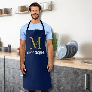 Deep Navy Gold Monogram Personalised Name Luxury  Apron